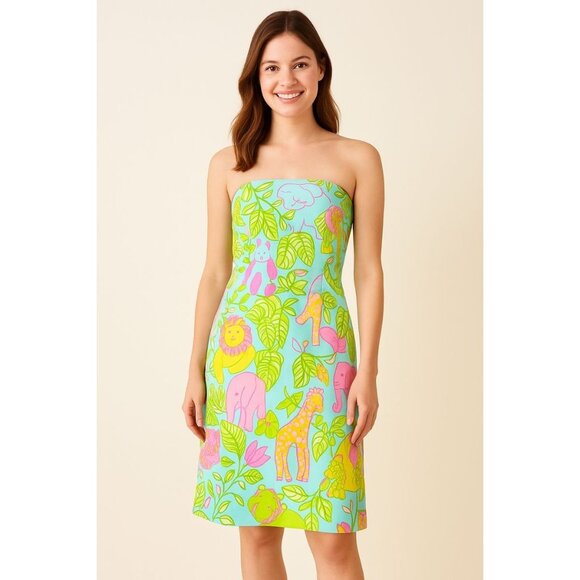 Lilly Pulitzer Womens Sabrina Dress Tie Back Owl Lion Giraffe Elephant Size 2 - Picture 1 of 13